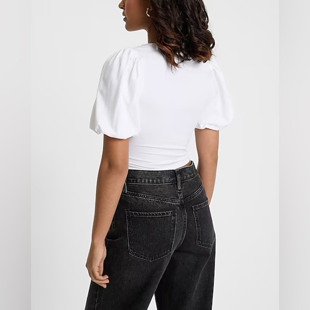 Express Puff Sleeve Corset Cropped Tee - Picture 3 of 6